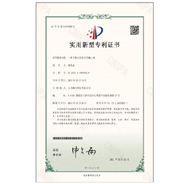 太阳集团tyc4633阀门_专利证书